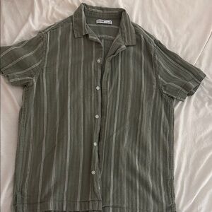 Sonoma Olive Green Short-Sleeve Striped Button-Down Shirt